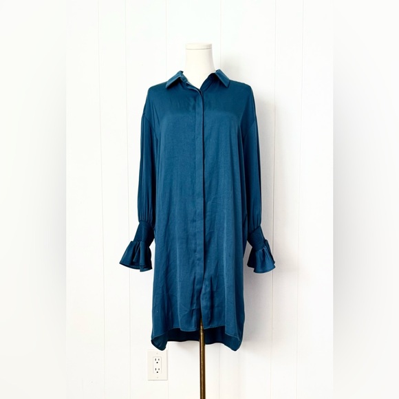Maje Rebano Chemise Bleu Button Up Satin Shirt Dress Size 1 USA Women’s Small - Picture 4 of 8
